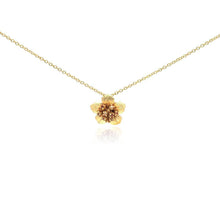 Load image into Gallery viewer, Sterling Silver Gold Plated Necklace with Small Plumeria Inlaid with Champagne Czs Pendant