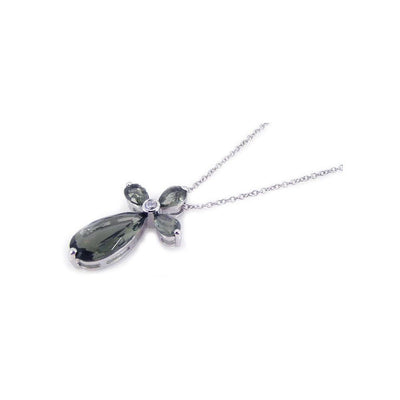 Sterling Silver Rhodium Plated Cross Teardrop CZ Necklace