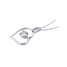 Load image into Gallery viewer, Sterling Silver Necklace with Classy Open Heart Set with Round Cut Clear Cz Pendant