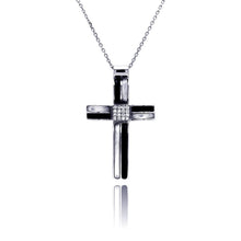 Load image into Gallery viewer, Sterling Silver Black and Rhodium Cross CZ Necklace