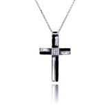 Sterling Silver Black and Rhodium Cross CZ Necklace