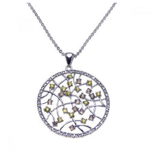 Load image into Gallery viewer, Sterling Silver Necklace with Fancy Round Cu-Out Filigree Pendant Inlaid with ClearAnd Citrine and Champagne Czs