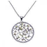 Sterling Silver Necklace with Fancy Round Cu-Out Filigree Pendant Inlaid with ClearAnd Citrine and Champagne Czs