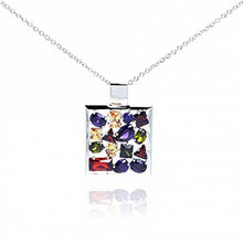 Load image into Gallery viewer, Sterling Silver Necklace with Fancy Square Frame Pendant Inlaid with Multi Shape and Colored Czs