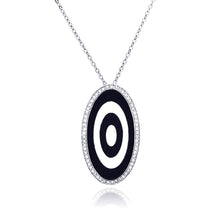 Load image into Gallery viewer, Sterling Silver Necklace with Oval Black and White Toned Evil Eye Inlaid with Clear Czs Pendant