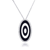 Sterling Silver Necklace with Oval Black and White Toned Evil Eye Inlaid with Clear Czs Pendant