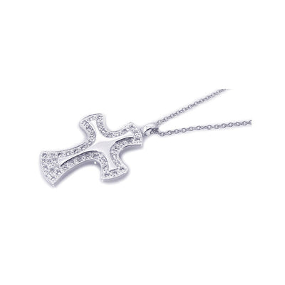 Sterling Silver Rhodium Cross CZ Necklace