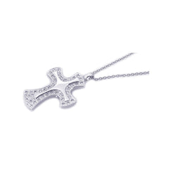 Sterling Silver Rhodium Cross CZ Necklace