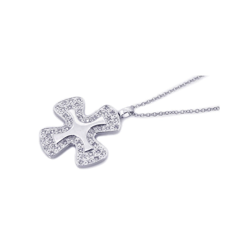 Sterling Silver Rhodium Cross CZ Necklace