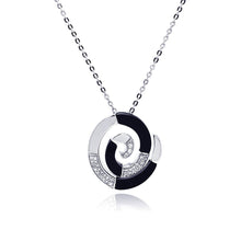 Load image into Gallery viewer, Sterling Siver Necklace with Two-Toned Spiral Pendant Inlaid with Black Toned and Clear Czs