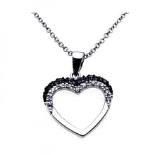 Load image into Gallery viewer, Sterling Silver Neckace with High Polished Classy Heart Inlaid with Clear and Black Czs Pendant
