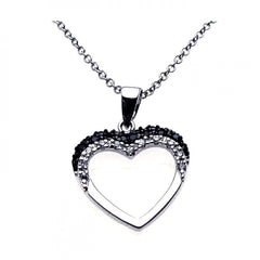 Sterling Silver Neckace with High Polished Classy Heart Inlaid with Clear and Black Czs Pendant