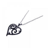 Sterling Silver Necklace with Stylish Curl Heart Inlaid with Clear and Black Czs Pendant