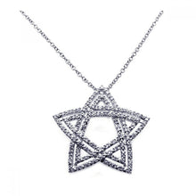 Load image into Gallery viewer, Sterling Silver Necklace with Modern Double Star Inlaid with Clear Czs Pendant