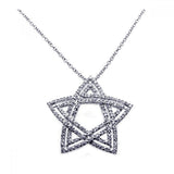 Sterling Silver Necklace with Modern Double Star Inlaid with Clear Czs Pendant