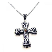 Load image into Gallery viewer, Sterling Silver Rhodium Cross Small Center Square CZ Necklace