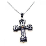 Sterling Silver Rhodium Cross Small Center Square CZ Necklace