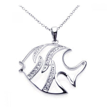 Load image into Gallery viewer, Sterling Silver Necklace with White Enamel Fish Inlaid with Clear Czs Pendant