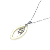 Sterling Silver Necklace with Stylish Open Marquise Shaped Pendant with Dangling Drop and Czs Inlaid