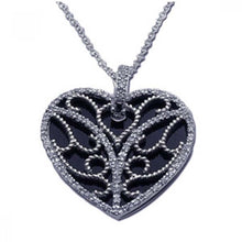 Load image into Gallery viewer, Sterling Silver Necklace with Antique Style Black Onyx Filigree Heart Inlaid with Clear Czs Pendant
