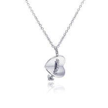 Load image into Gallery viewer, Sterling Silver Necklace with High Polished Sideways Heart and Paved Arrow Pendant