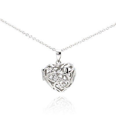 Sterling Silver Necklace with Trendy Heart Inlaid with Czs Locket Pendant