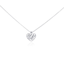 Load image into Gallery viewer, Sterling Silver Necklace with Fancy Heart  MOM  Inlaid with Clear Czs Pendant