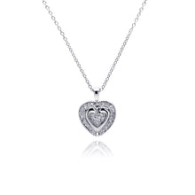 Load image into Gallery viewer, Sterling Silver Necklace with Classy Triple Layered Heart Inlaid with Clear Czs Pendant