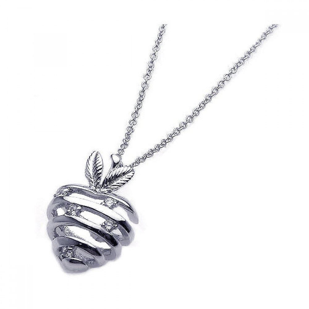 Sterling Silver Necklace with Fancy Strawberry Inlaid with Clear Czs Pendant