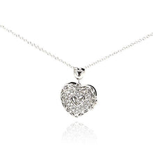 Load image into Gallery viewer, Sterling Silver Necklace with Filigree Vine Design Inlaid with Czs Heart Locket Pendant