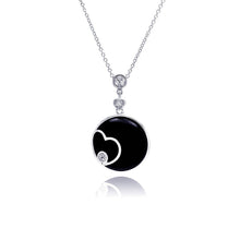 Load image into Gallery viewer, Sterling Silver Necklace with Black Onyx Pendant Inlaid with Single Clear Cz and Outlined Heart Design