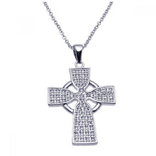 Load image into Gallery viewer, Sterling Silver Rhodium Plated Celtic Cross CZ Necklace