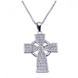 Sterling Silver Rhodium Plated Celtic Cross CZ Necklace