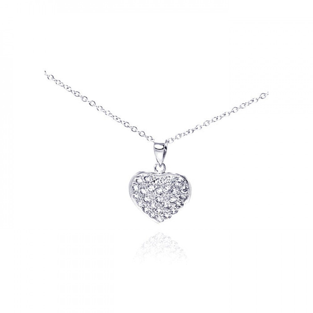 Sterling Silver Necklace with Paved Small Heart Pendant