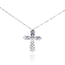 Load image into Gallery viewer, Sterling Silver Rhodium Plated Clear Cross CZ Necklace