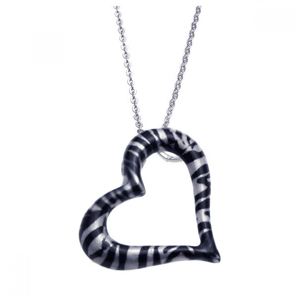 Sterling Silver Necklace with Zebra Print Open Heart Pendant