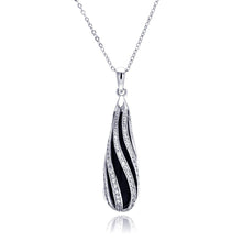 Load image into Gallery viewer, Sterling Silver Necklace with Elegant Teardrop Black Onyx Pendant Inlaid with Striped Curved Czs Design