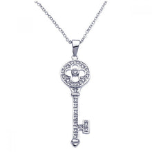 Load image into Gallery viewer, Sterling Silver Necklace with Fancy Flower Key Inlaid with Clear Czs Pendant