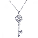 Sterling Silver Necklace with Fancy Flower Key Inlaid with Clear Czs Pendant