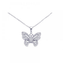 Load image into Gallery viewer, Sterling Silver Antique Style Open Butterfly Inlaid with Clear Czs Pendant