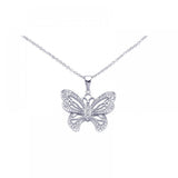 Sterling Silver Antique Style Open Butterfly Inlaid with Clear Czs Pendant