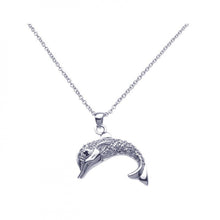 Load image into Gallery viewer, Sterling Silver Necklace with Modish Dolphin Inlaid with Clear Czs Pendant