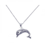 Sterling Silver Necklace with Modish Dolphin Inlaid with Clear Czs Pendant