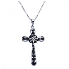 Load image into Gallery viewer, Sterling Silver Black Rhodium Plated Cross CZ Dangling Necklace