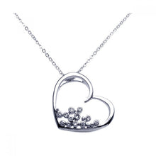 Load image into Gallery viewer, Sterling Silver Necklace with Sideways Open Heart Inlaid with Multi Round Cut Clear Cz on Bezel Setting Pendant