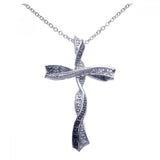 Sterling Silver Black and Clear Rhodium Plated Twisted Cross CZ Necklace
