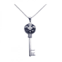 Load image into Gallery viewer, Sterling Silver Necklace with Black Enamel Key Moon and Diamond Design Inlaid with Clear Czs Pendant