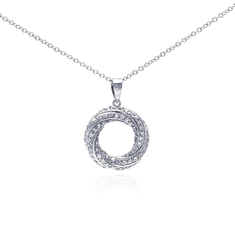Sterling Silver Rhodium Plated Open Circle CZ Dangling Necklace