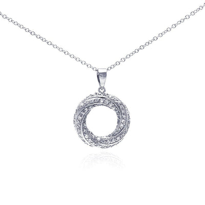 Sterling Silver Rhodium Plated Open Circle CZ Dangling Necklace