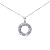 Sterling Silver Rhodium Plated Open Circle CZ Dangling Necklace